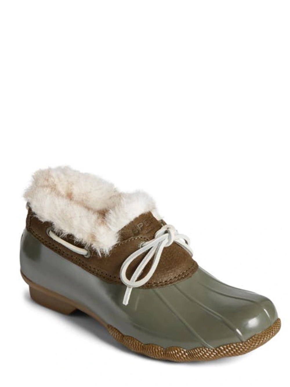 Sperry Saltwater Faux Fur Lined Boot, Army Green, Size 6.5, NWOT Display Pair